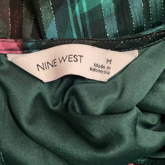 Nine West Ruffle Sleeve Blouson Mini Dress Women Medium Green Whimsigoth Shimmer - Picture 15 of 15